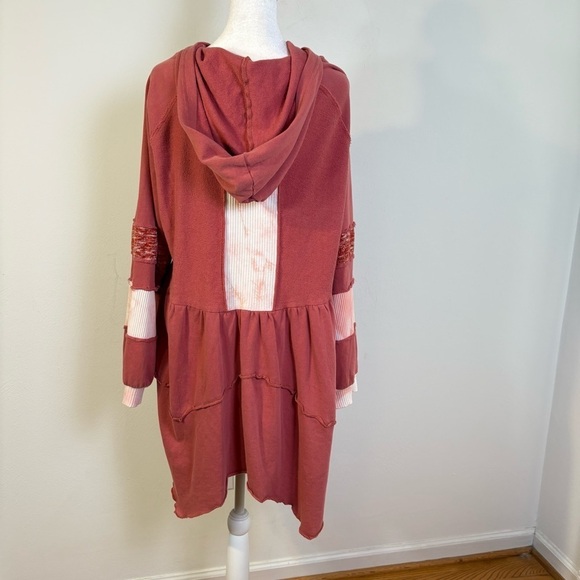 POL Boho Multimedia Tiered Tie Dye Inset Zip Tunic Hooded Jacket Hoodie BWT845 S - Picture 7 of 16